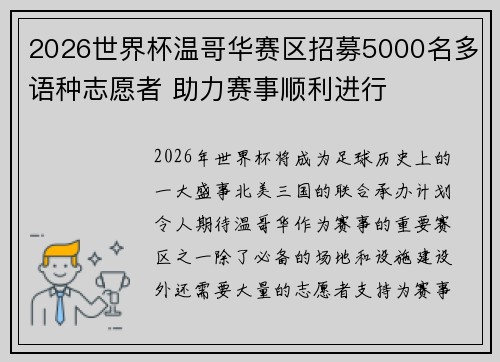2026世界杯温哥华赛区招募5000名多语种志愿者 助力赛事顺利进行